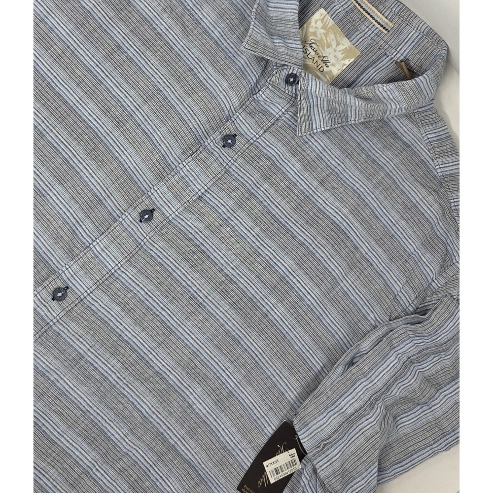 NEW Tasso Elba Island Mens XXL Short Sleeve Button Up Blue Striped Shirt NWT